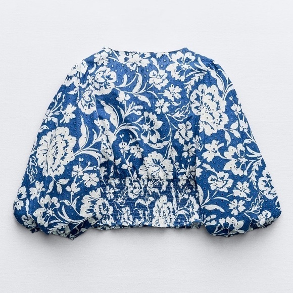 New ZARA Floral Printed Embroidered Eyelet Top - Picture 2 of 5